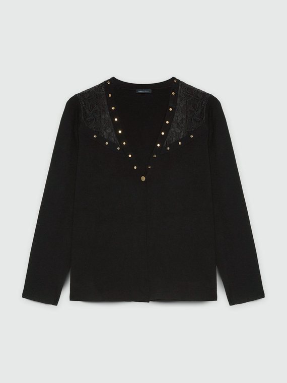 Cardigan mit Nieten und Spitzendetail