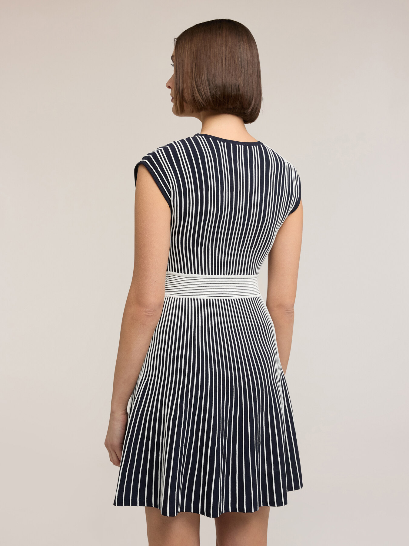 Striped knit flare dress image number 1