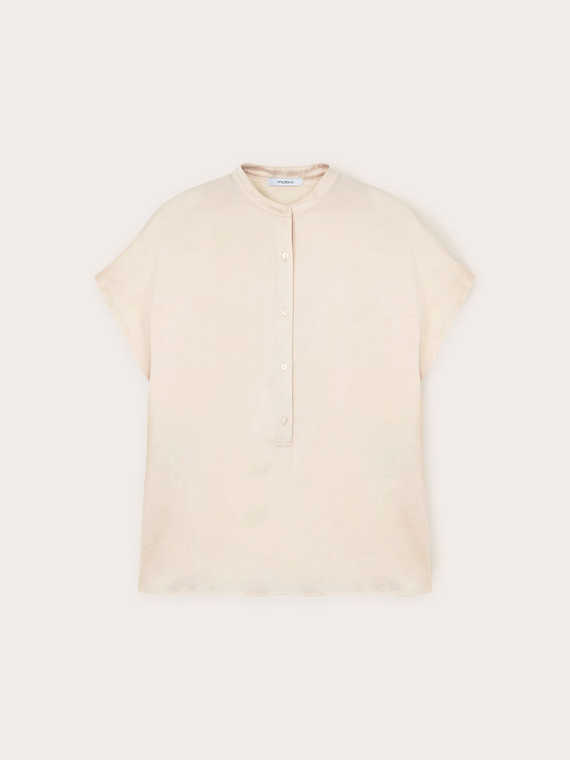 Blusa bimaterica con colletto alla coreana
