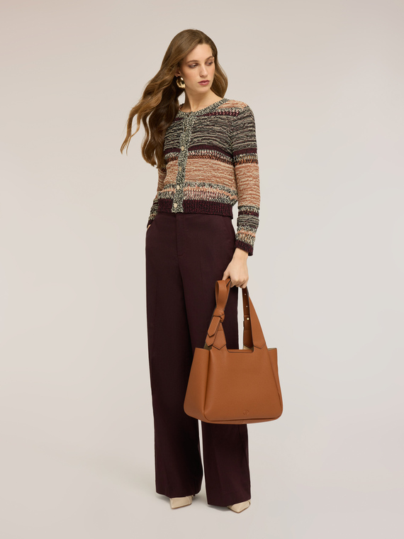 Short striped openwork knit cardigan