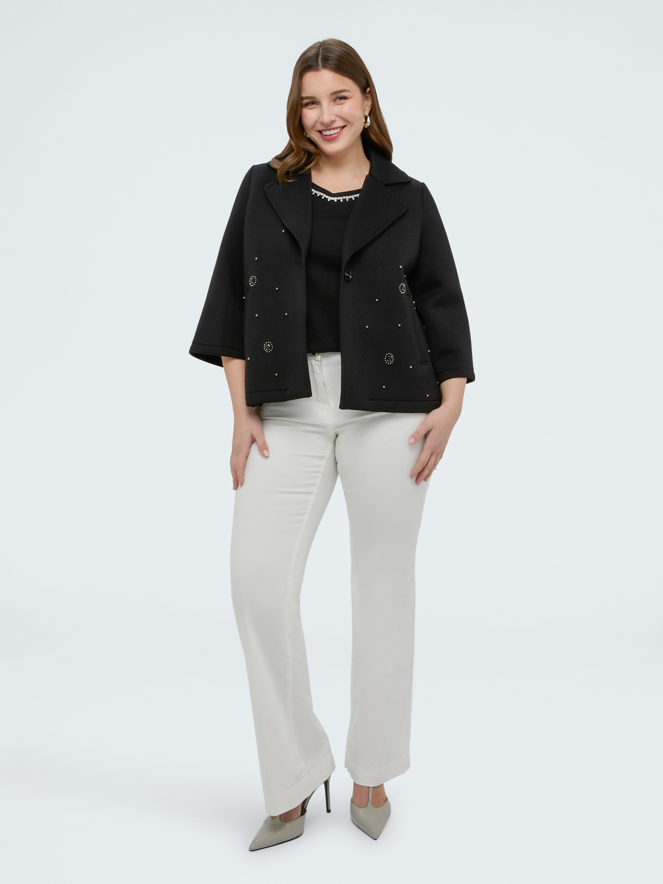 Double-breasted short scuba coat image number 4