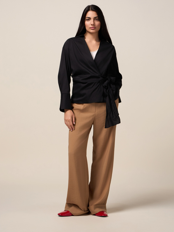 Wrap-style poplin blouse