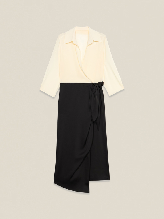 Zweistoffiges Kleid mit Wickelrock