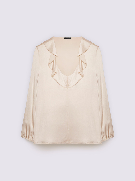 Satin blouse with ruffle on the neckline