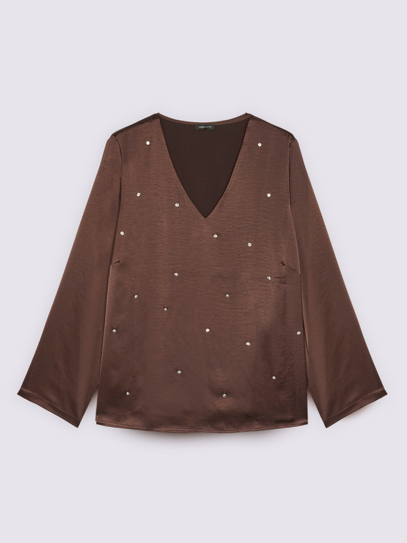 Blusa in raso con strass