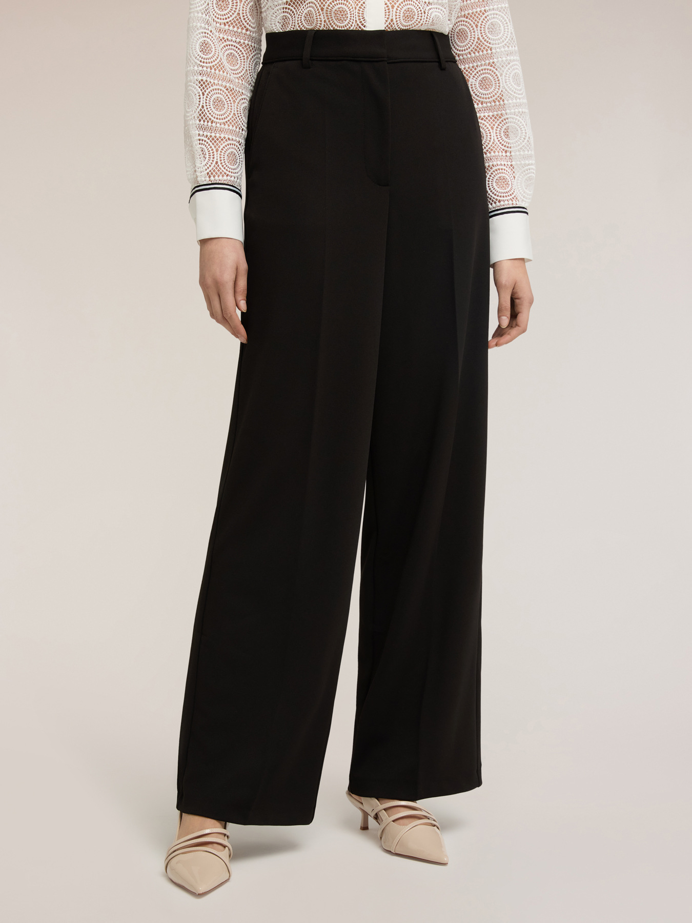 Wide-leg palazzo pants in crepe fabric image number 2