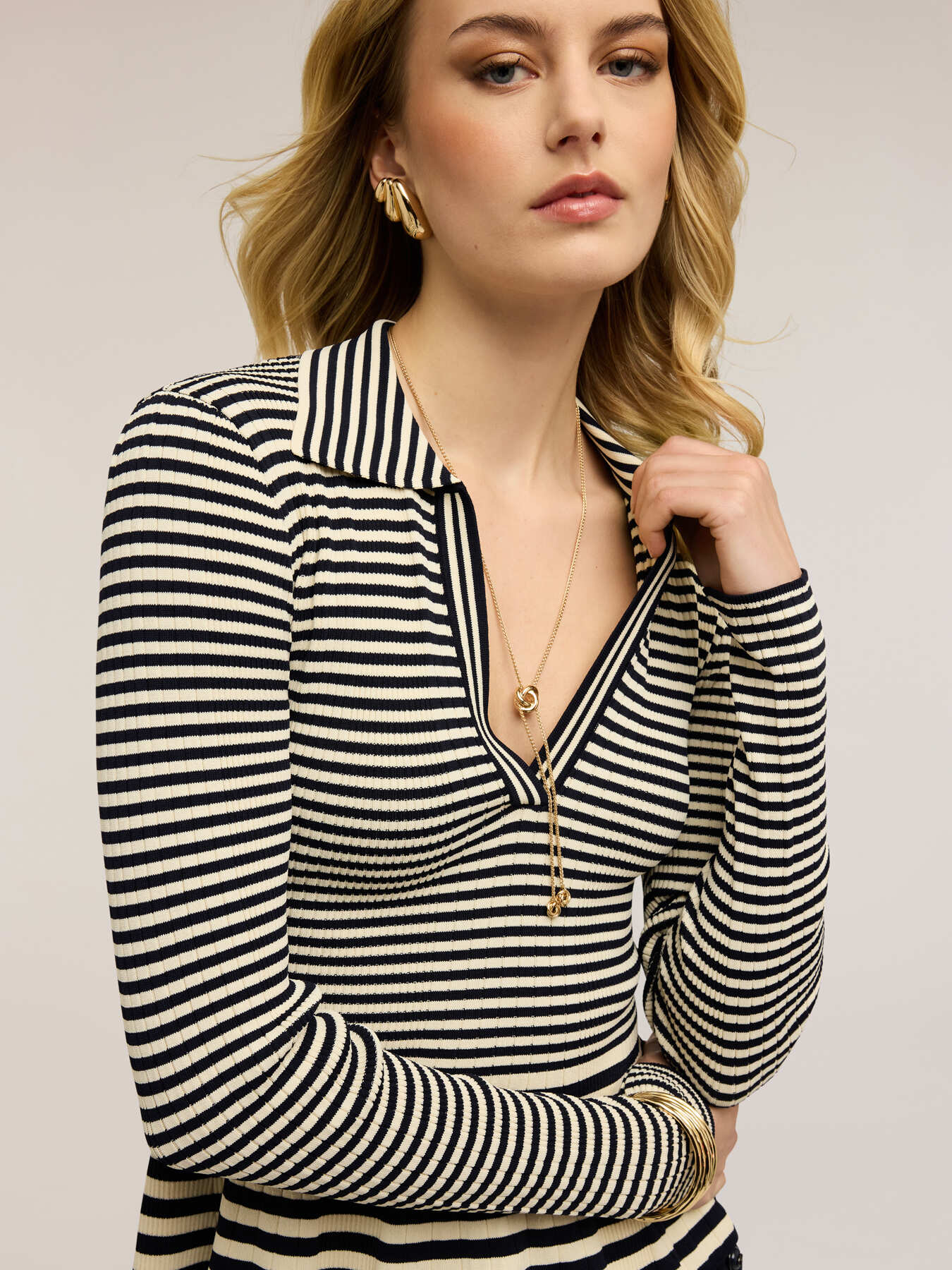 Striped sweater with peplum image number 2