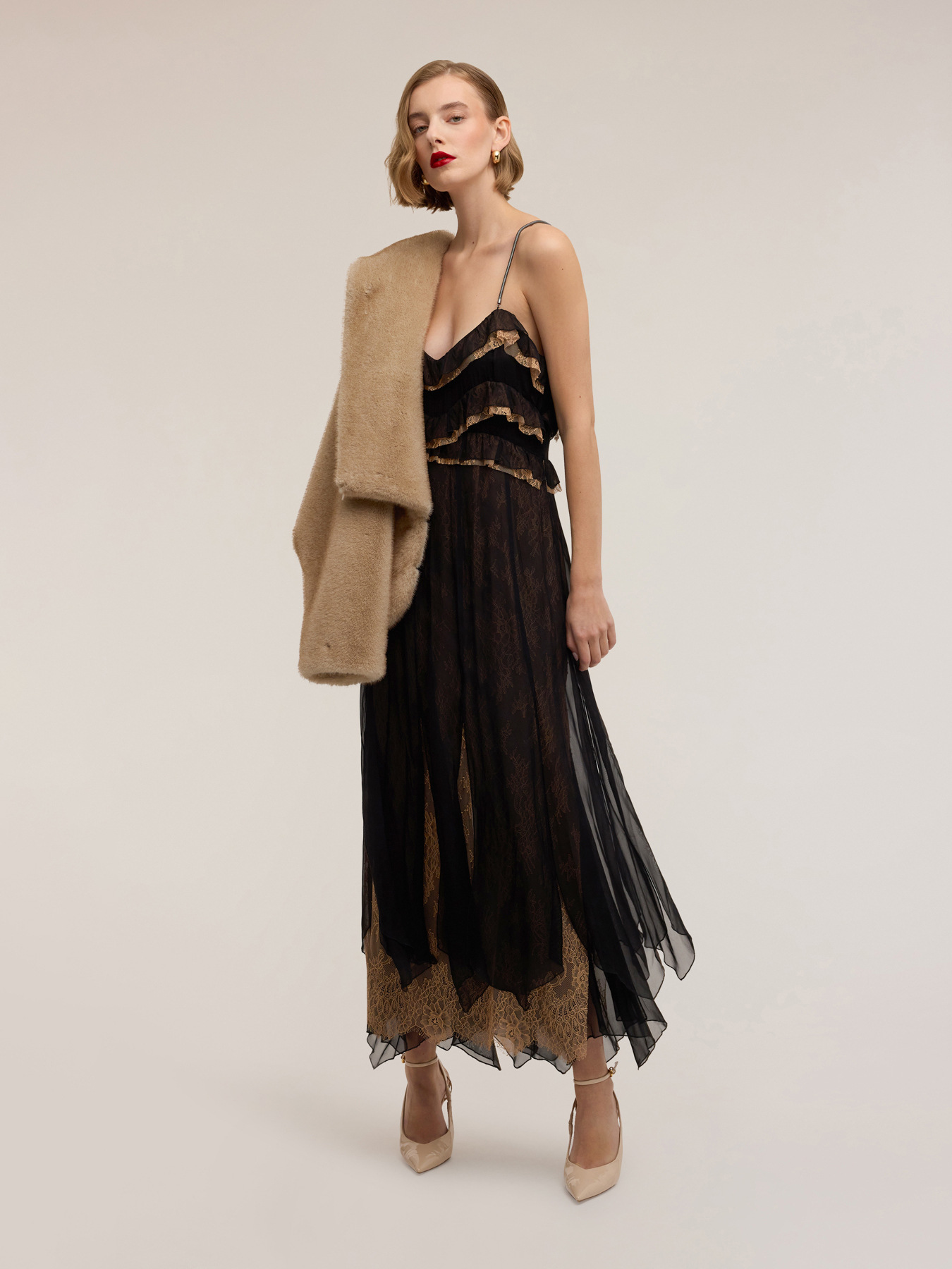 Robe longue en georgette avec dentelle Smart Couture image number 2