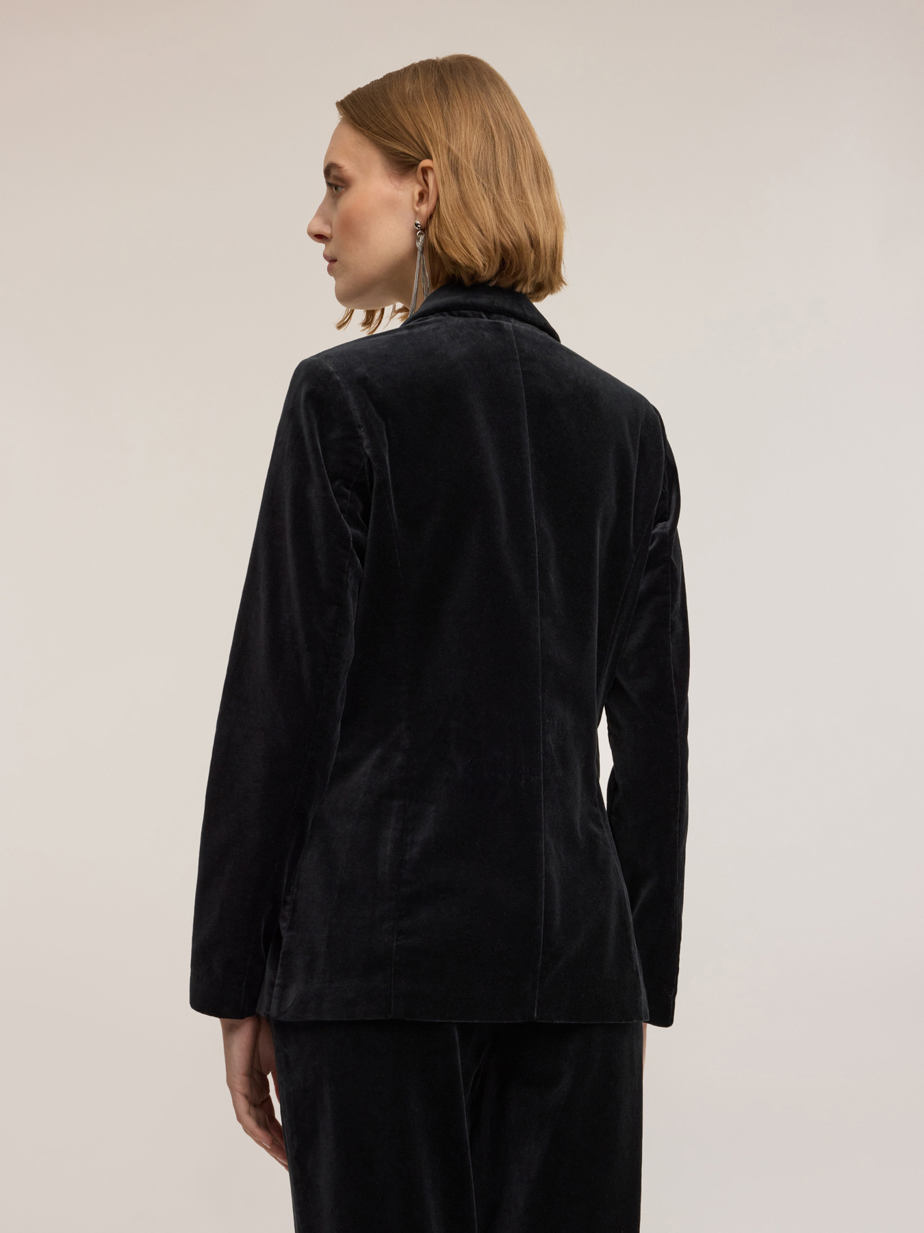 Blazer cu un rând de nasturi din catifea image number 1