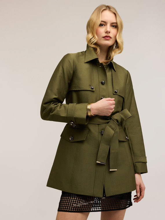 Mixed cotton trench coat with belt