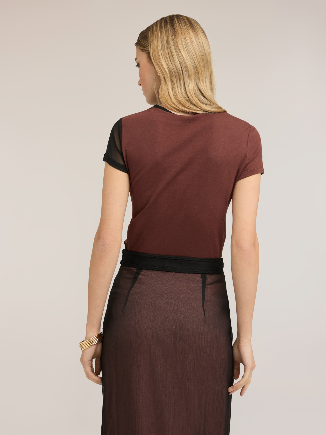 Tricou bimaterial cu broderie image number 1