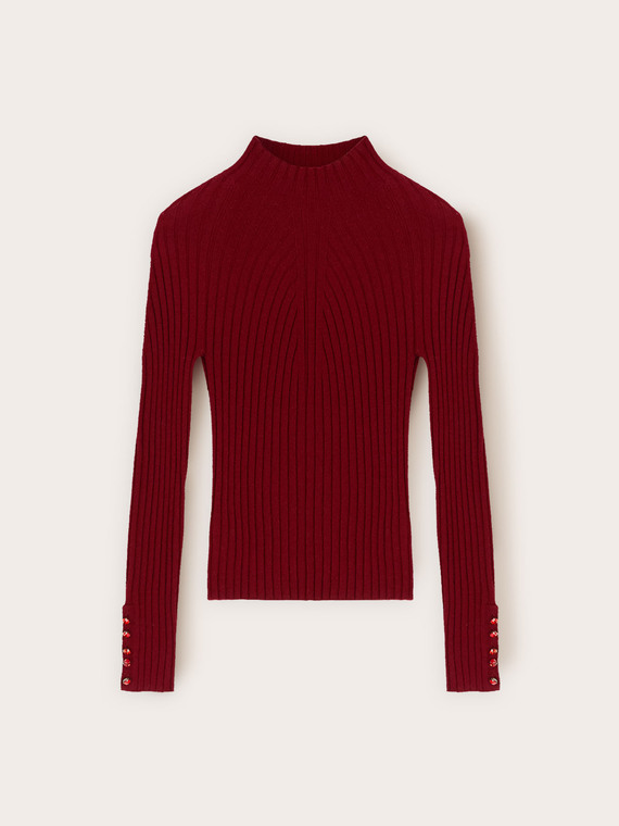 Gerippter Rollkragenpullover mit Schmuckkn&ouml;pfen