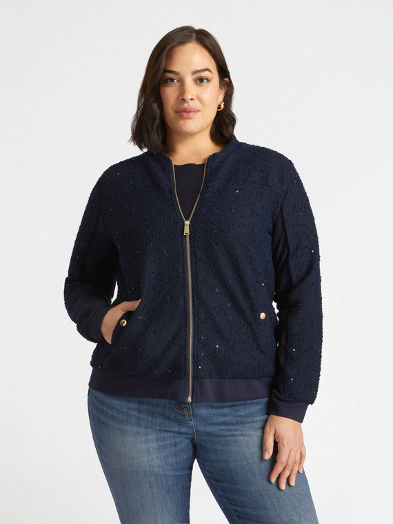 Sweatshirt aus Bouclé-Stoff auf der Vorderseite mit Pailletten