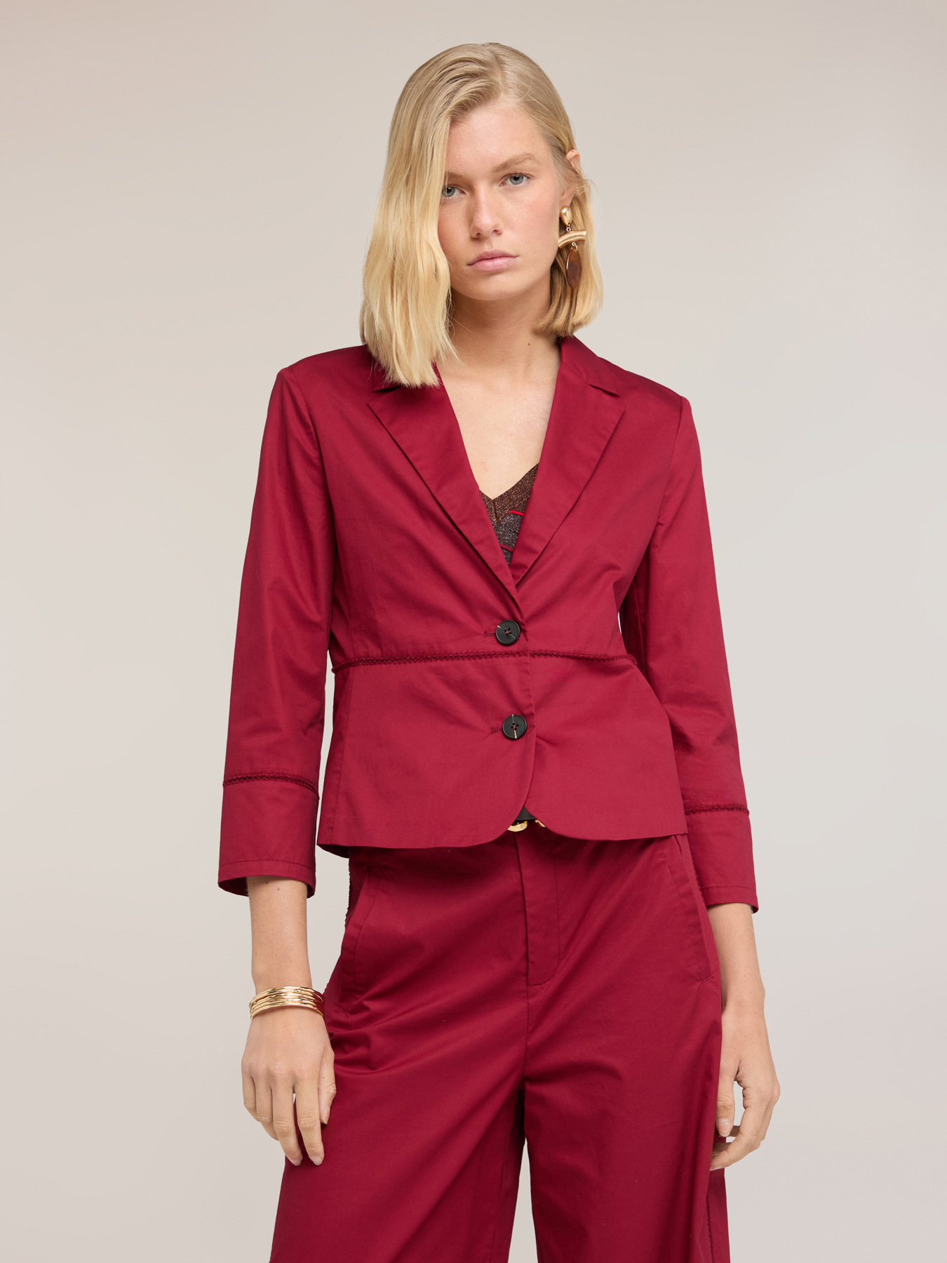 Blazer din twill de bumbac cu ajour&eacute; image number 0