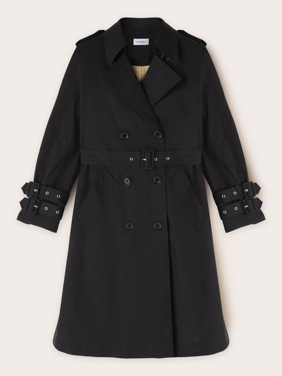 Double-breasted trench coat in technical fabric