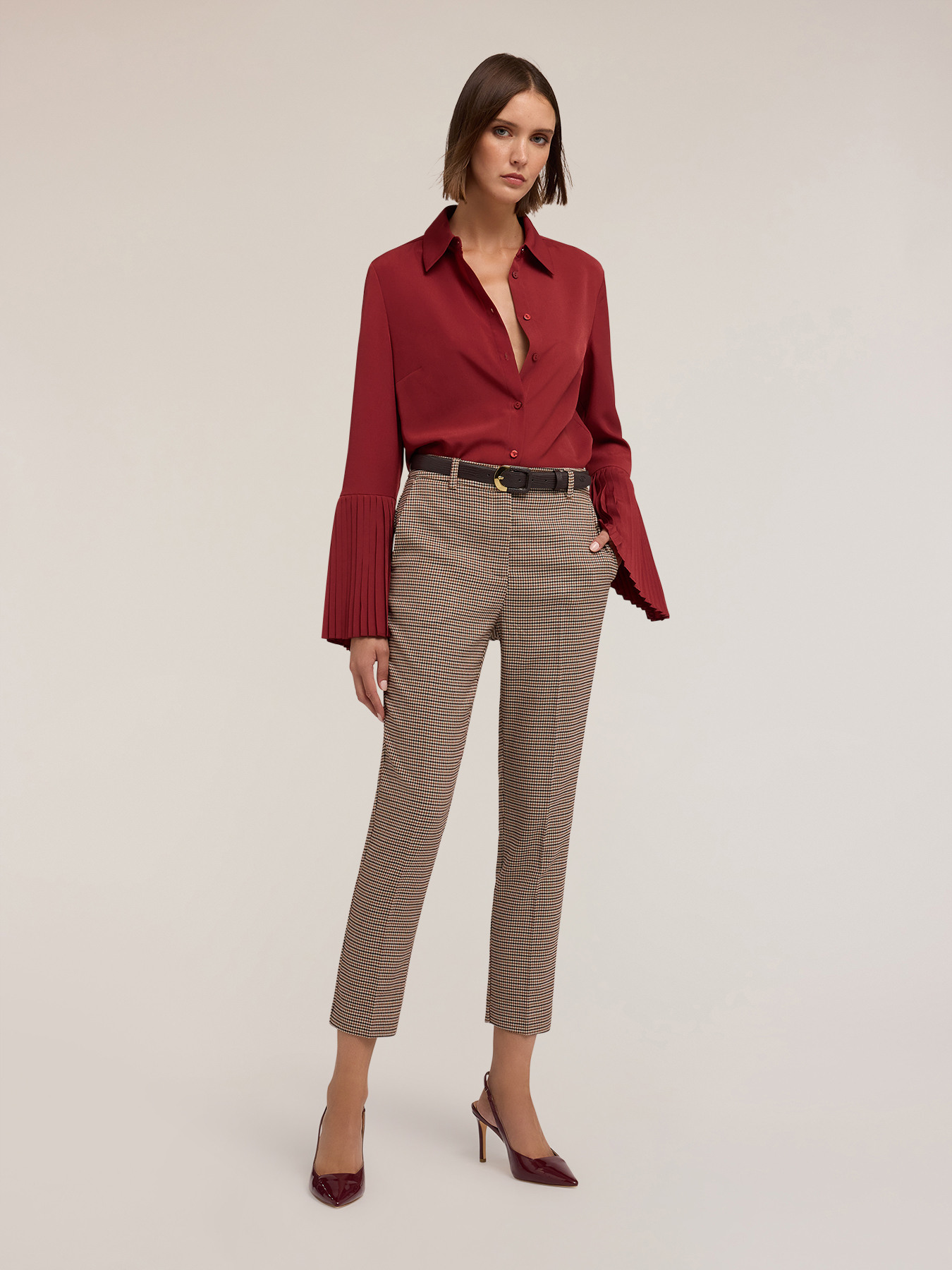 Regular fit pants with check pattern image number 2