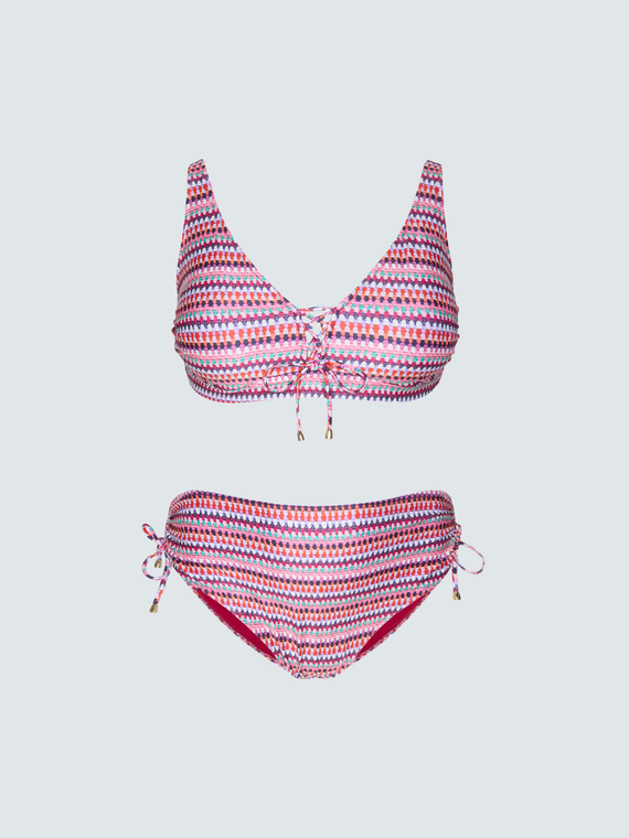 Zweiteiliger Bikini mit Multicolor-Print und Schn&uuml;ren