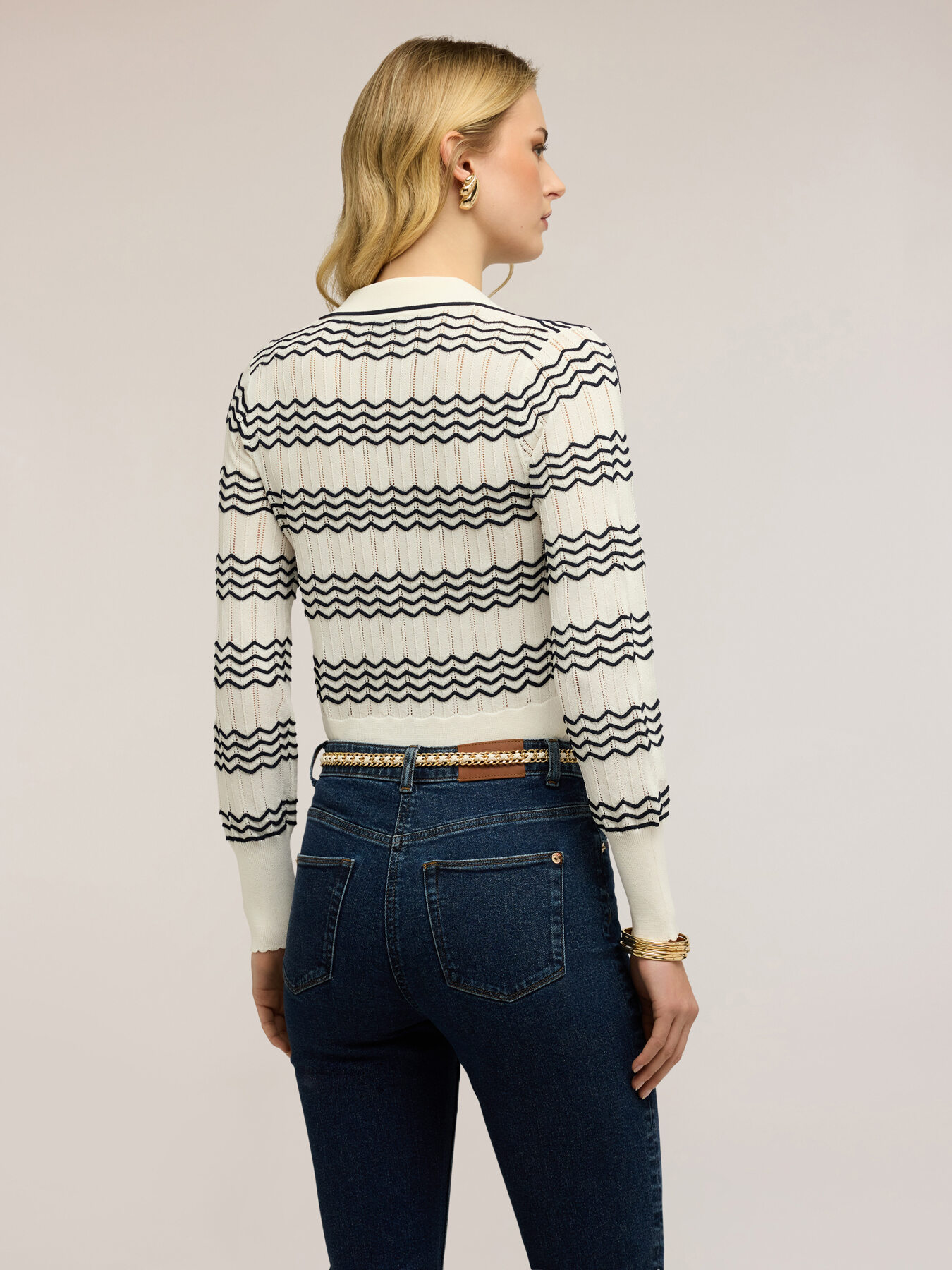 Fine knit chevron stripe polo image number 2