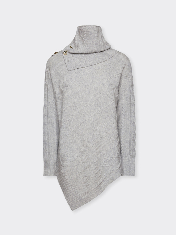 Asymmetrical cable knit wool sweater