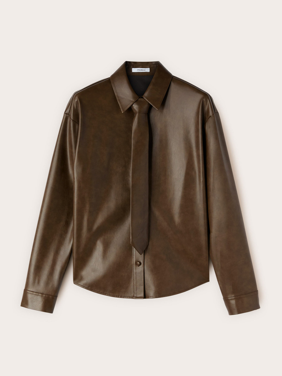 Shirt with tie in coated fabric