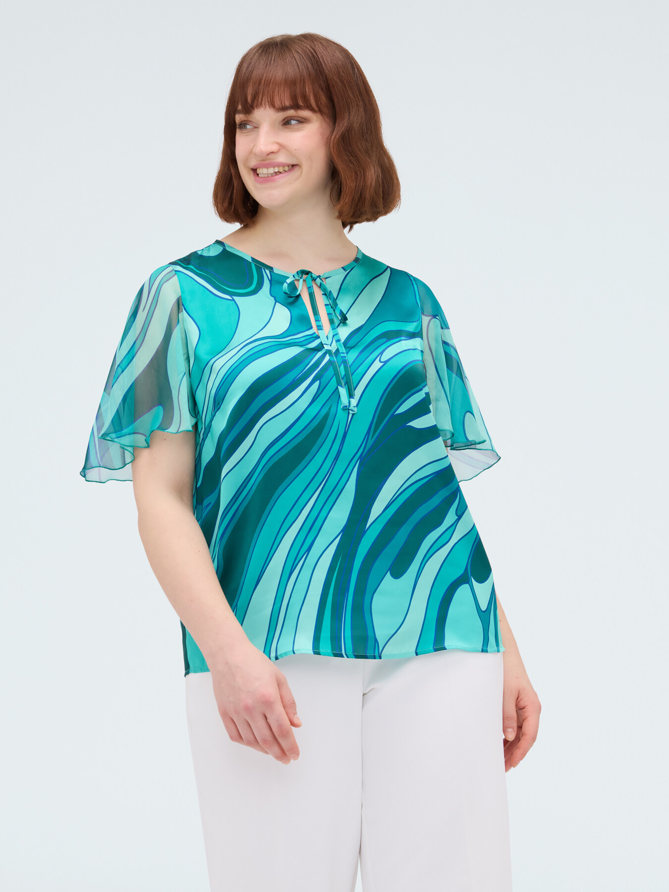 Bluse aus zwei Materialien mit Print image number 0