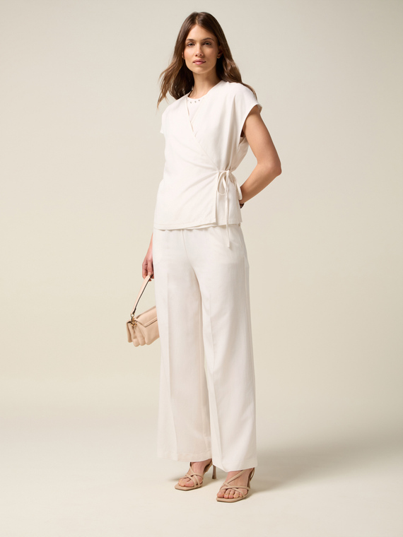 Wide-leg linen blend trousers
