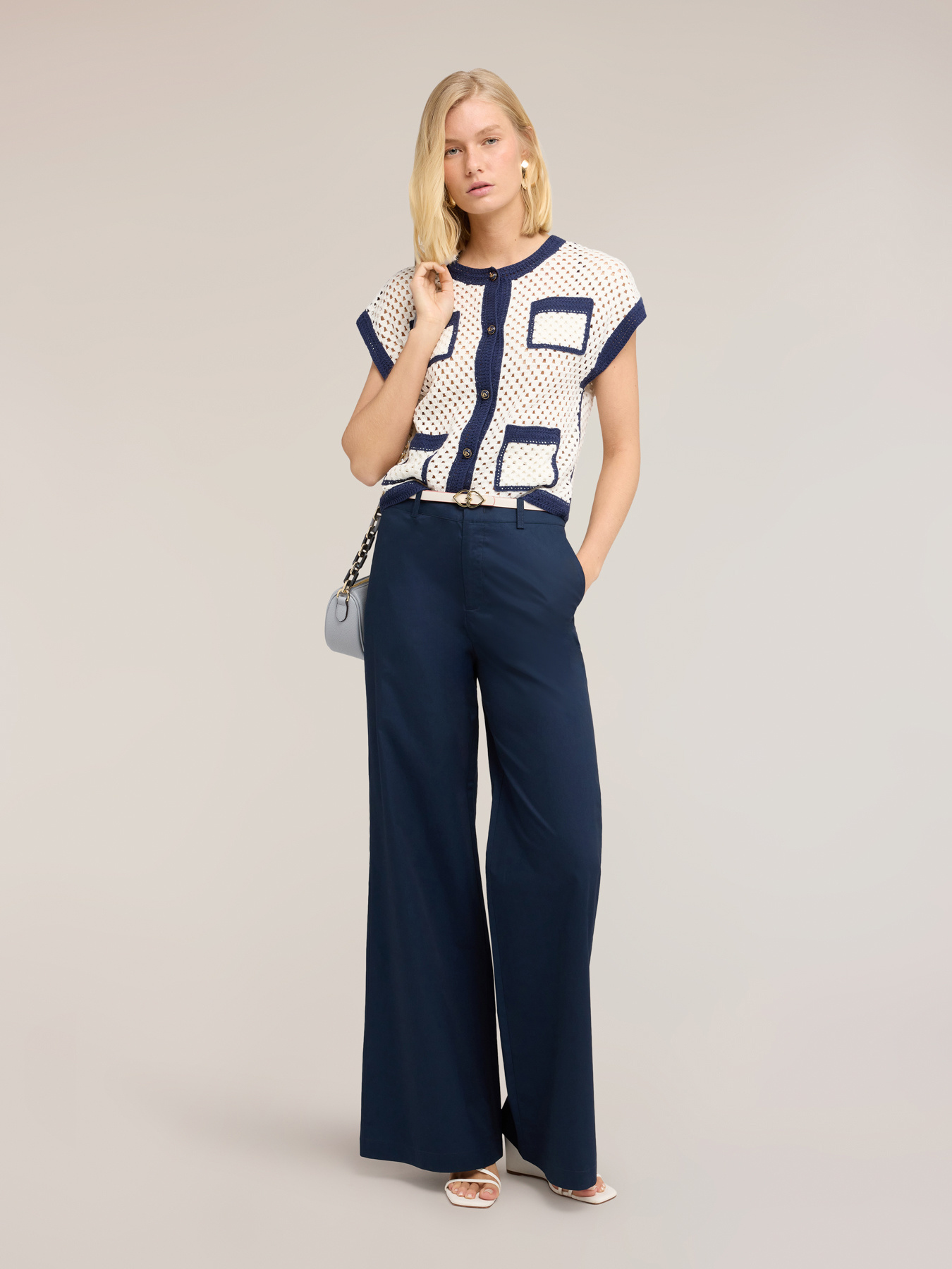 Pantaloni palazzo din twill de bumbac image number 0