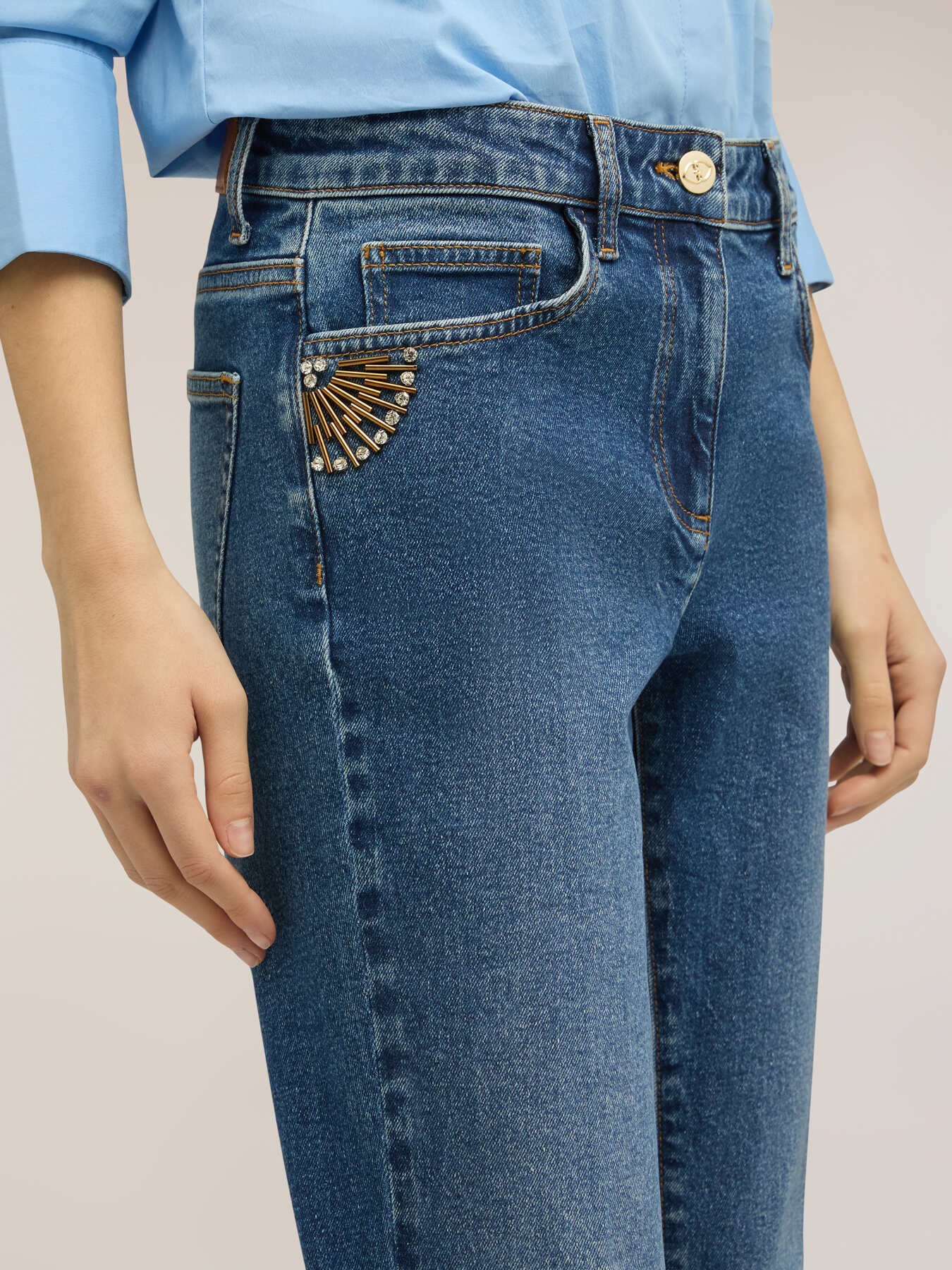 Flare jeans with jewel detail image number 3