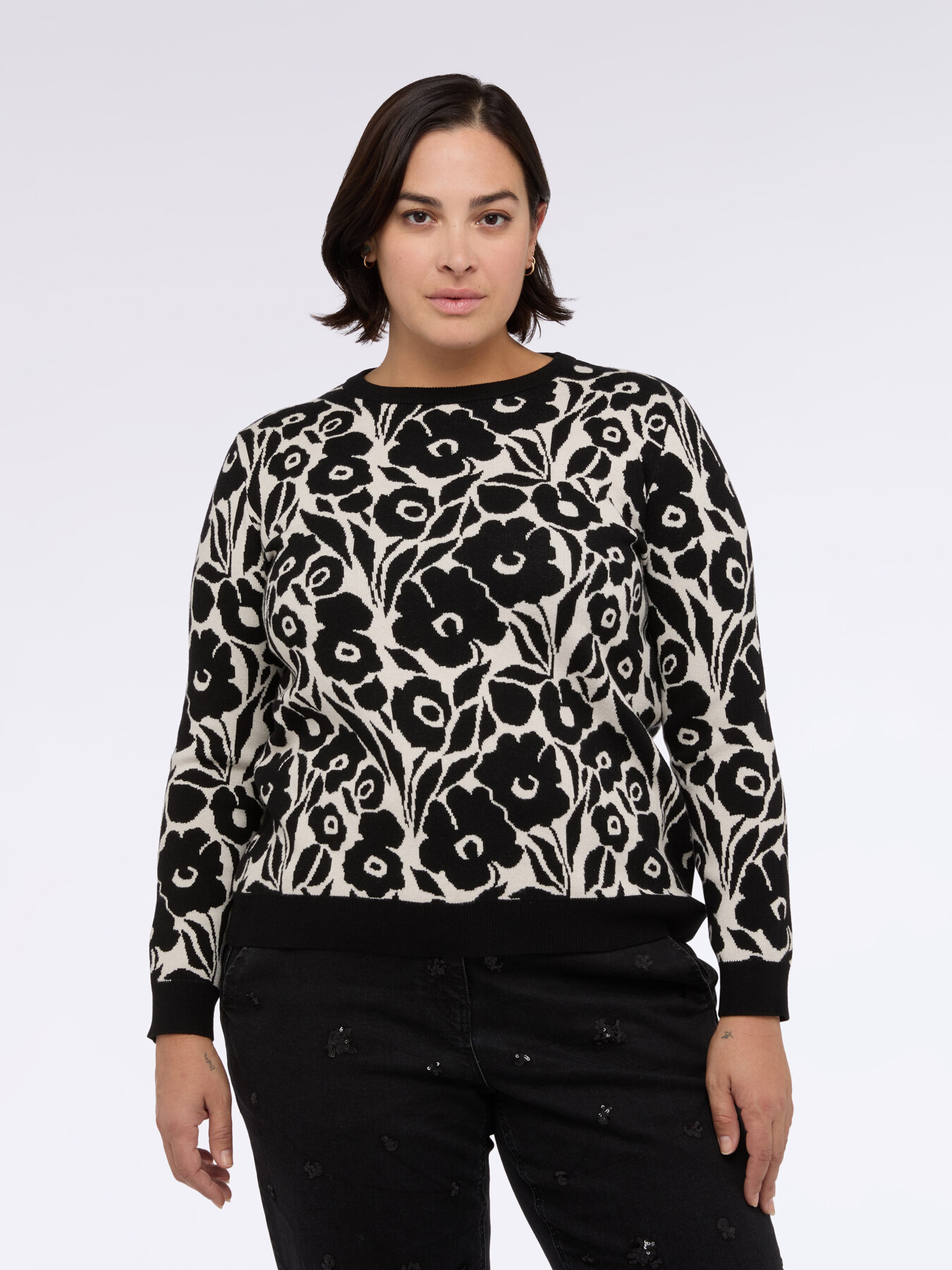 Crew neck sweater with floral print image number 2