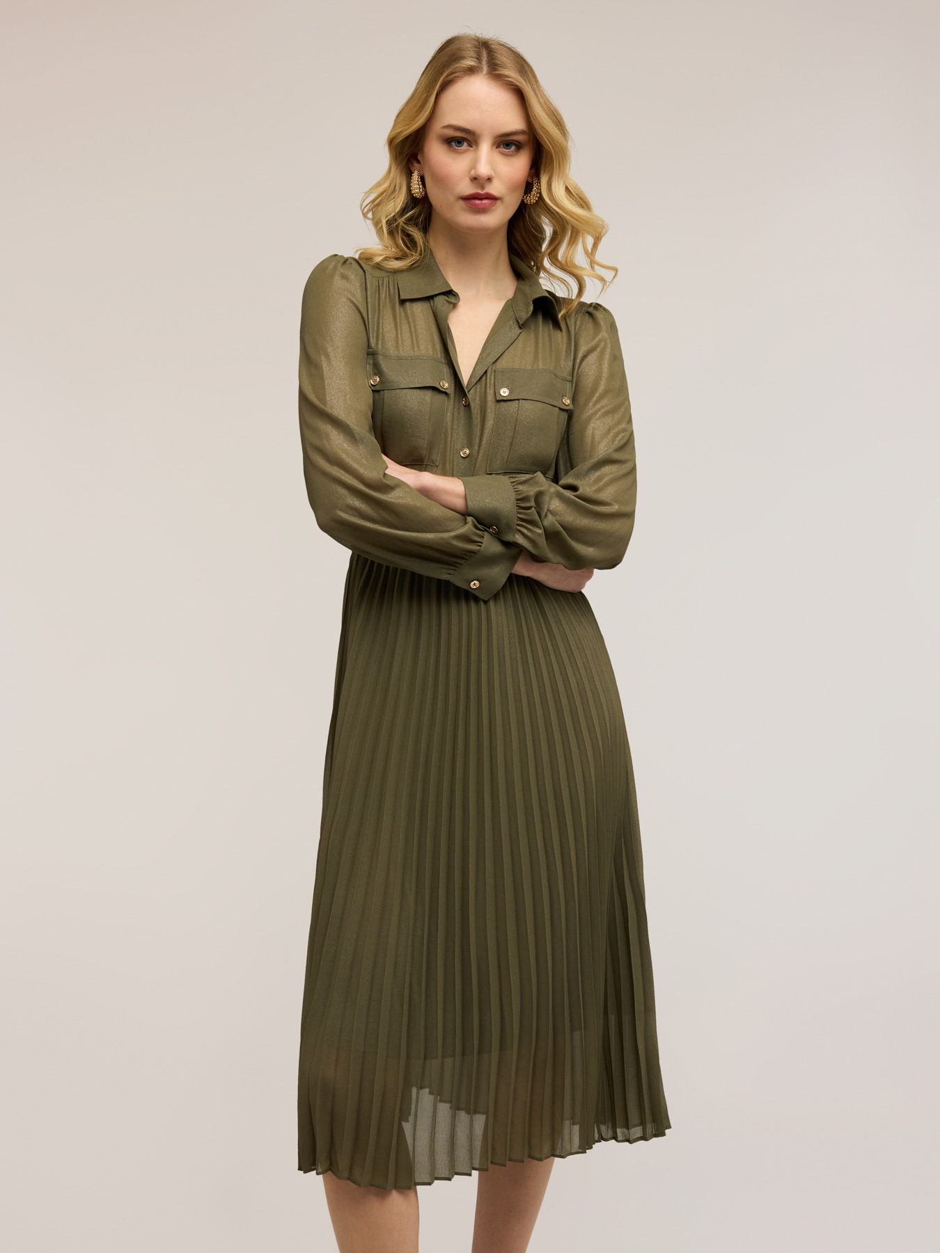 Pleated georgette shirtdress image number 2