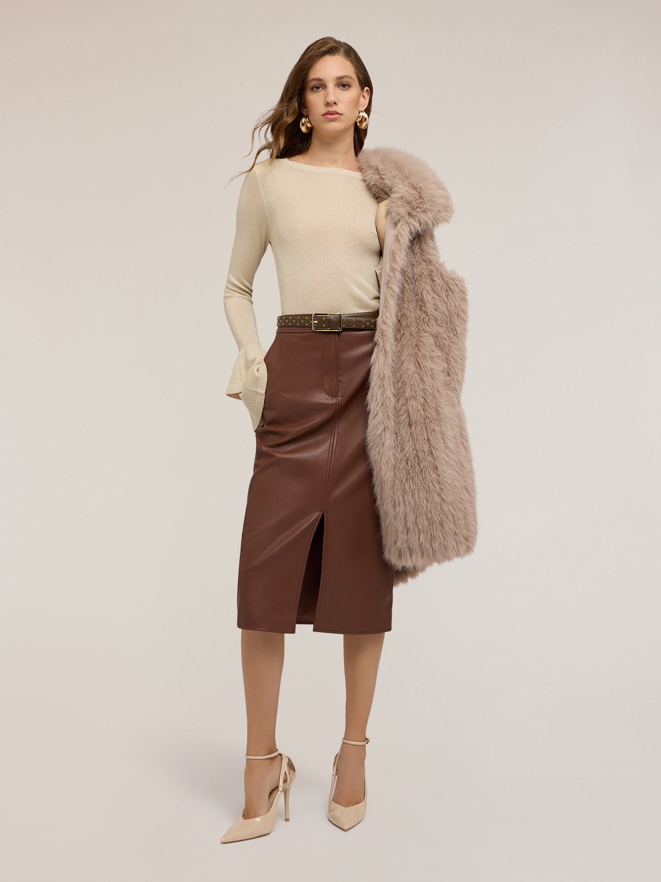 Pencil skirt in coated fabric image number 0