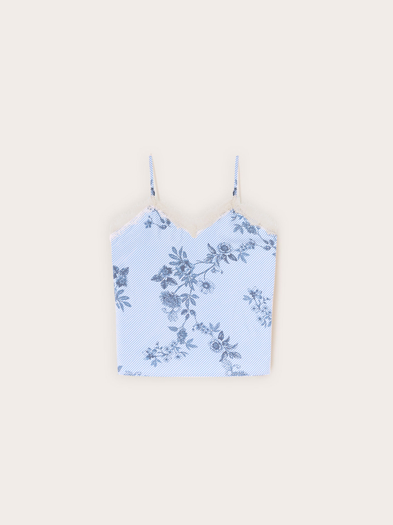 Top &icirc;n dungi cu dantelă și imprimeu floral