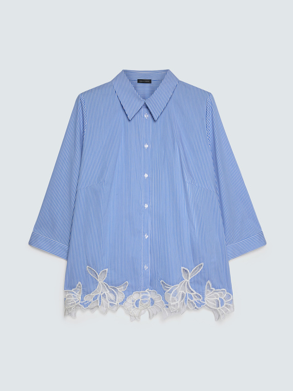 Camicia a righe in cotone con dettaglio macram&egrave;