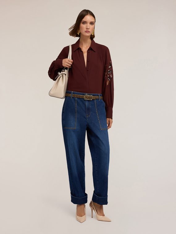 Camicia con maniche intarsiate