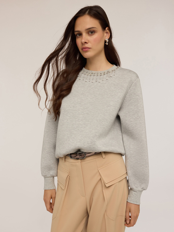 Scuba sweatshirt with stone embroidery