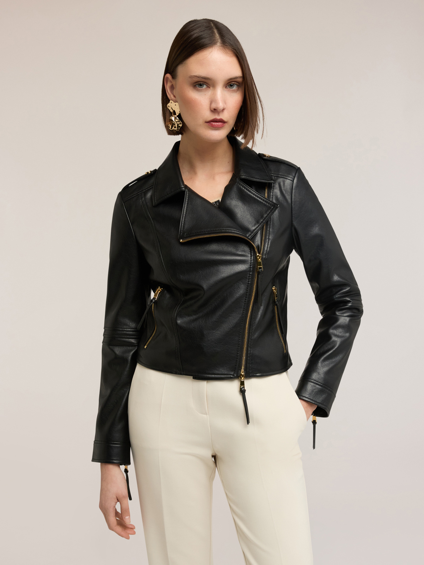 Biker jacket with gold zips image number 0