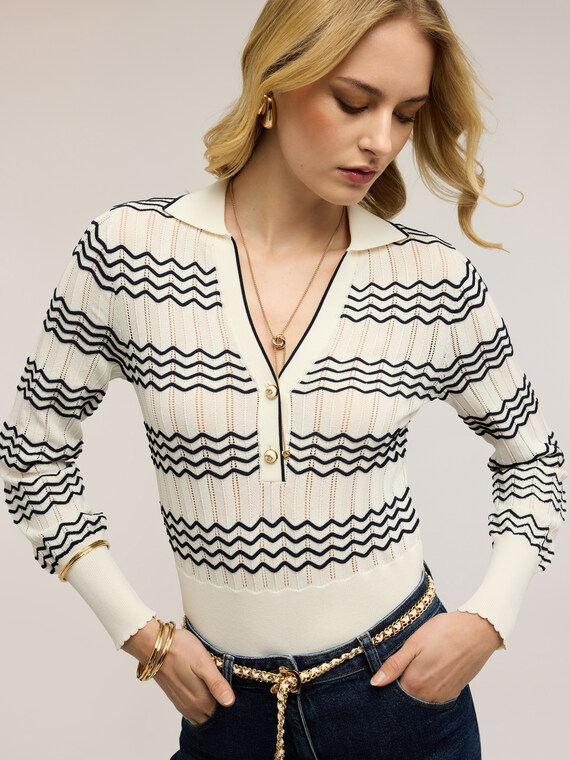 Fine knit chevron stripe polo