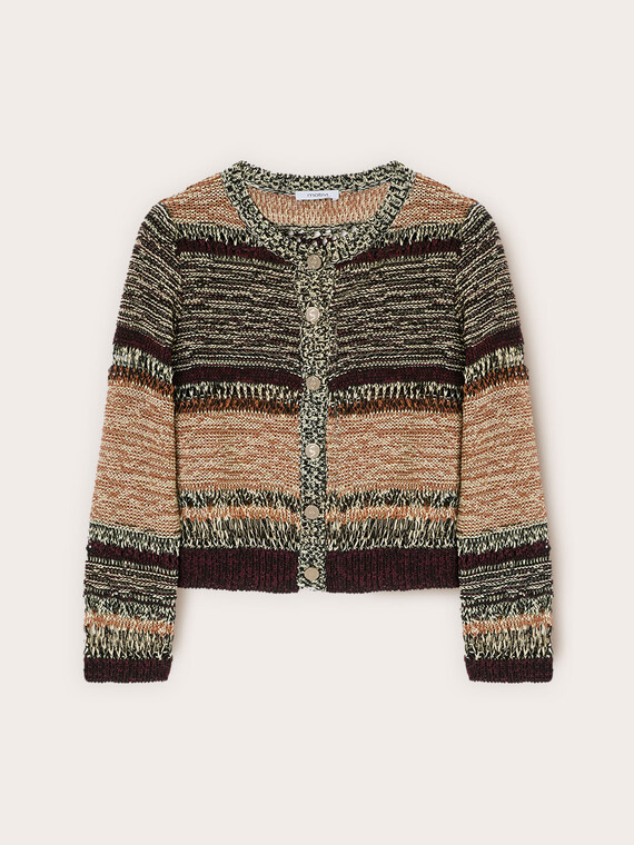 Short striped openwork knit cardigan
