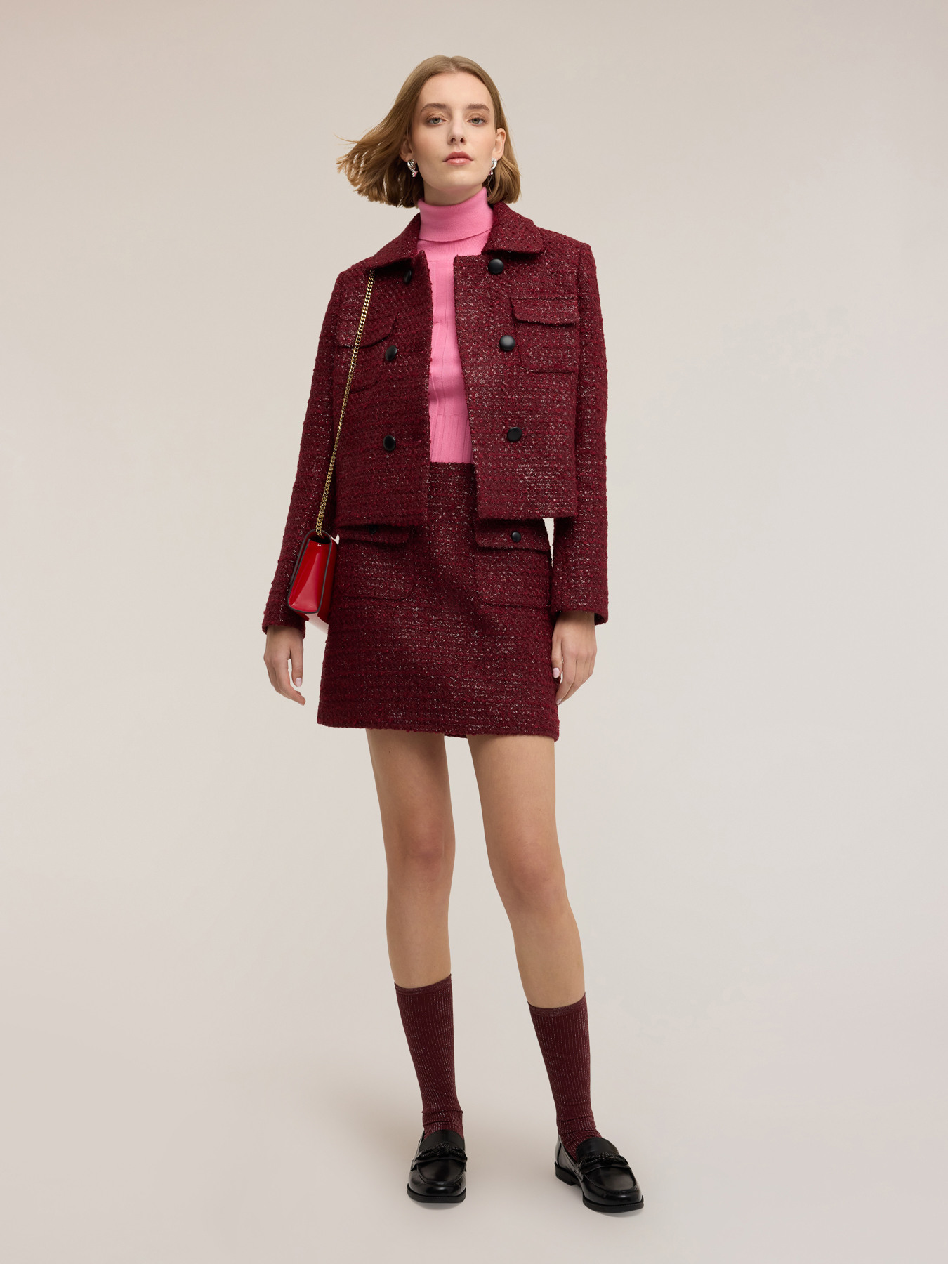 Boucl&eacute; mini skirt with pockets image number 2