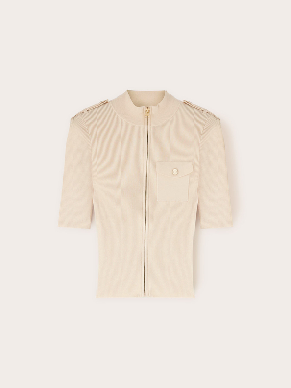 Cardigan a coste con mostrine