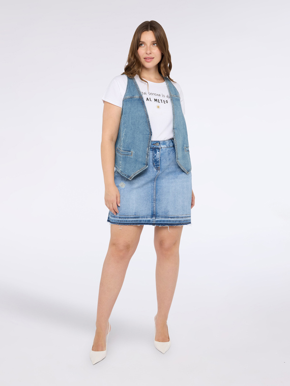 Denim mini skirt with used effect