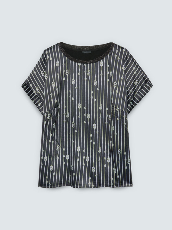 T-Shirt aus zwei Materialien mit Knoten-Muster