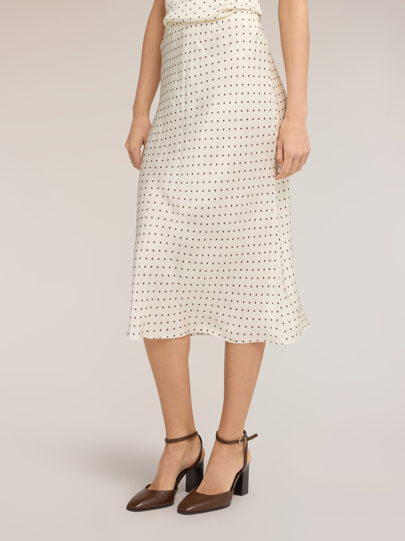 Gonna longuette in raso a pois image number 0