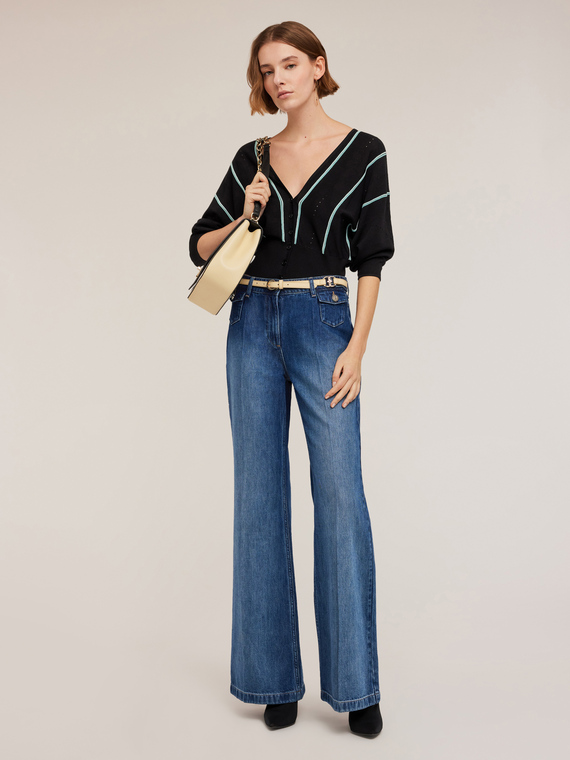 Jeans flare misto TENCEL™ con piega stirata