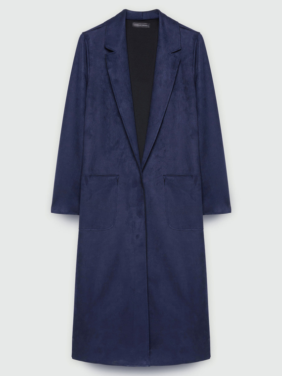 Langer Soft-Touch-Trenchcoat, vorn offen