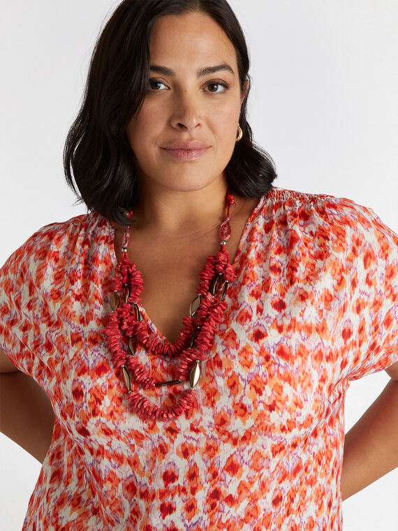 Collier multirangs avec pierres rouges