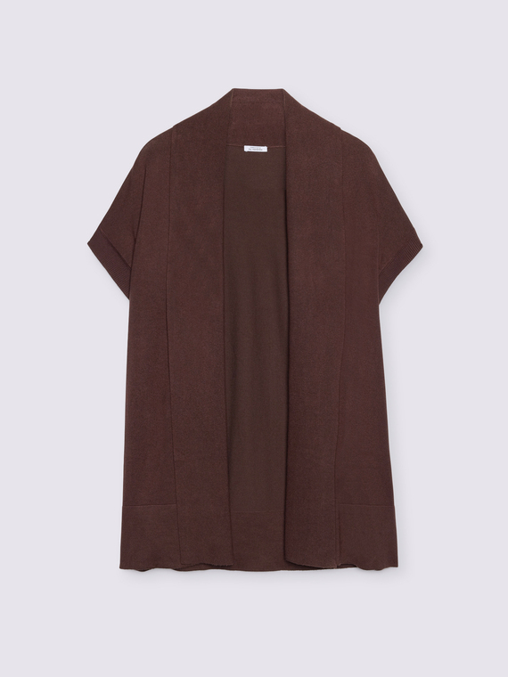 Lange Strickjacke aus feinem Strick mit kurzen Ärmeln