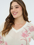 Openwork knit top with floral print image number 3