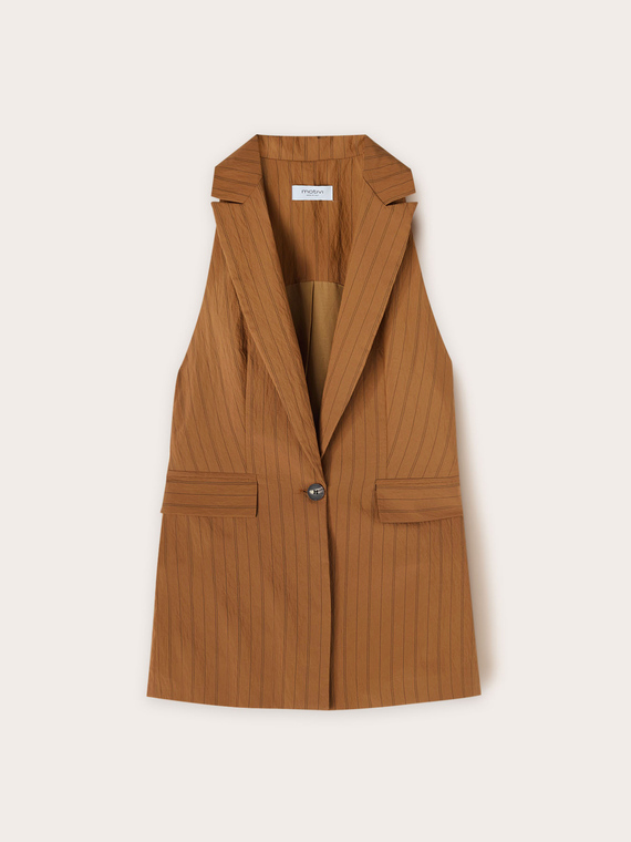 Single-breasted striped modal blend waistcoat