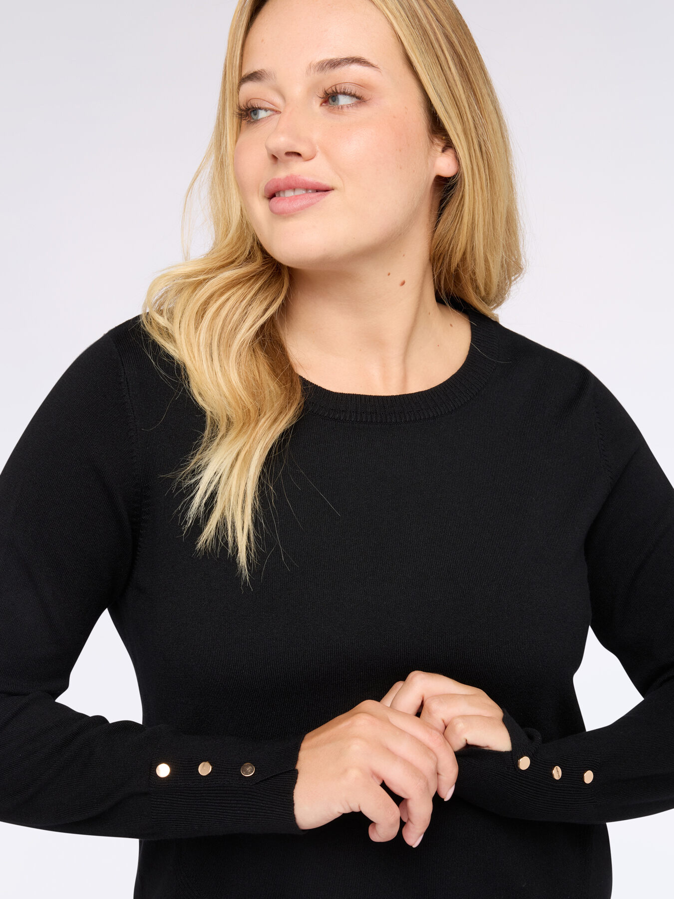 Pullover mit Rundhalsausschnitt und Kn&ouml;pfen an den Manschetten image number 3